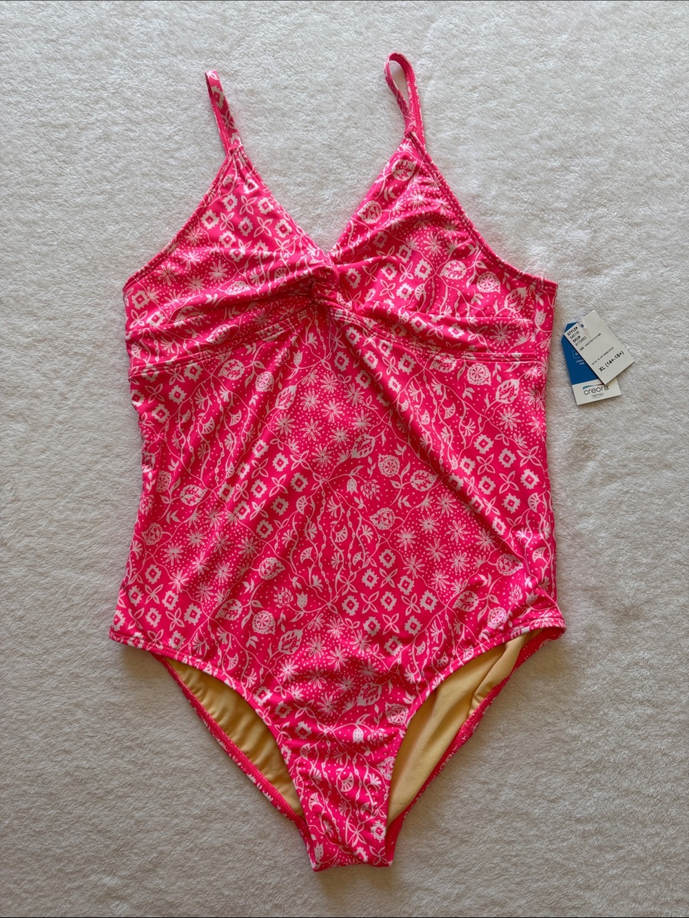 NWT Lands' End Hot Pink Printed One Piece Swimsuit, Girl's XL 14+-16+